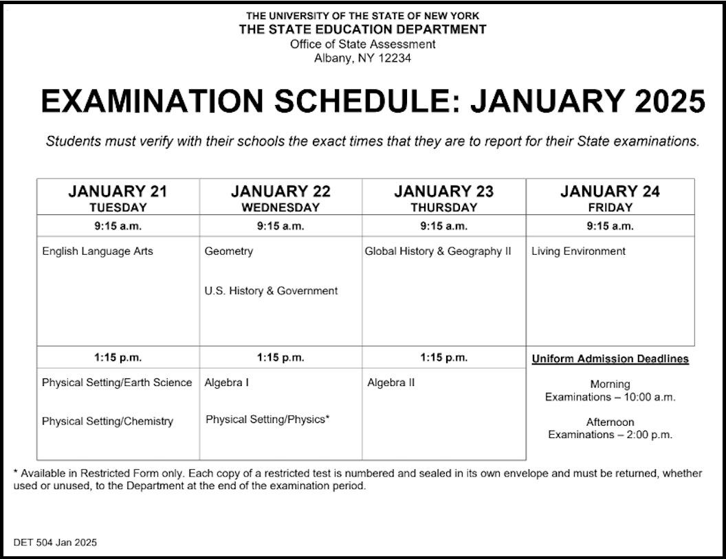 Regents Schedule